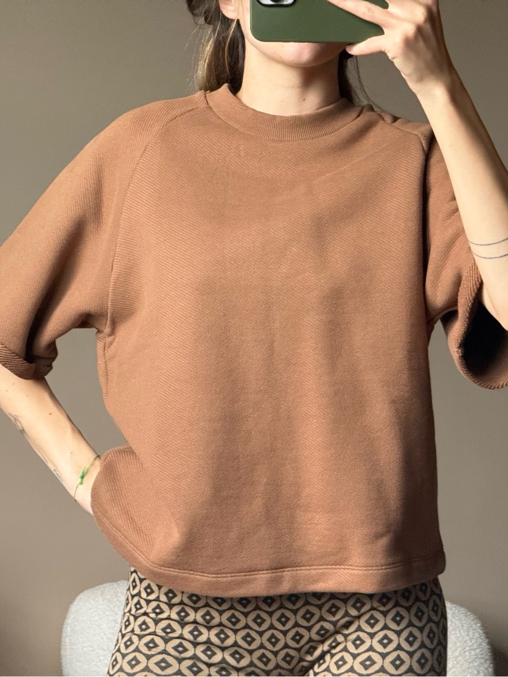 Zara Short-Sleeve Sweatshirt in Camel Brown